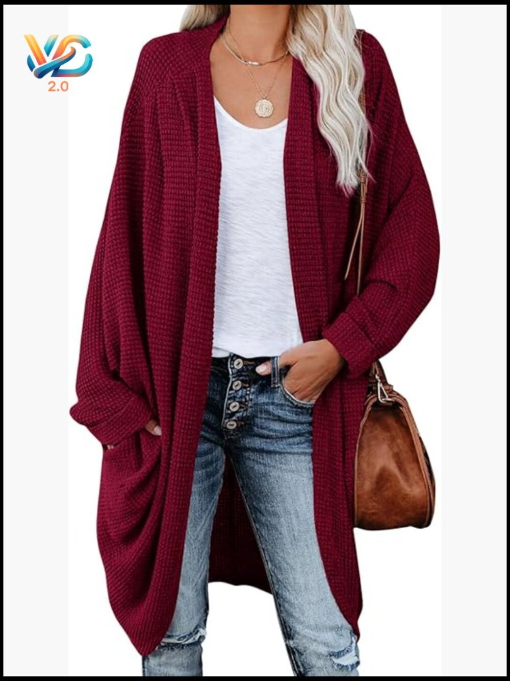 Oversized Chunky Knit Cardigan Open Front Batwing Sleeve Waffle Cable Sweater